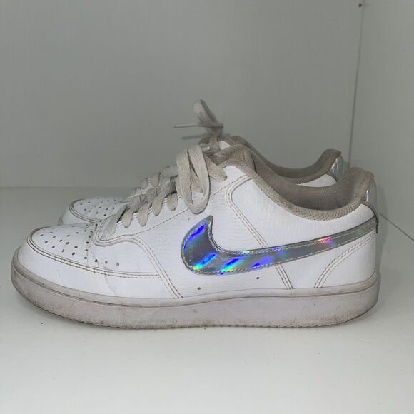 Women’s Nike Shoes 9.5 Court Vision Low Sneakers Iridescent White - Picture 4 of 12